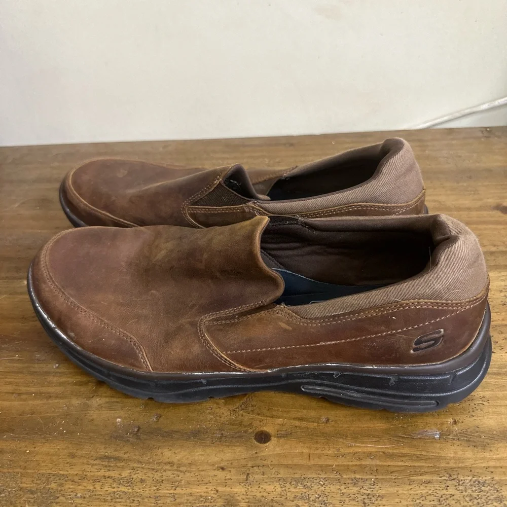 Skechers Calculous Loafers Mens 11 Brown Leather Slip On Low Top